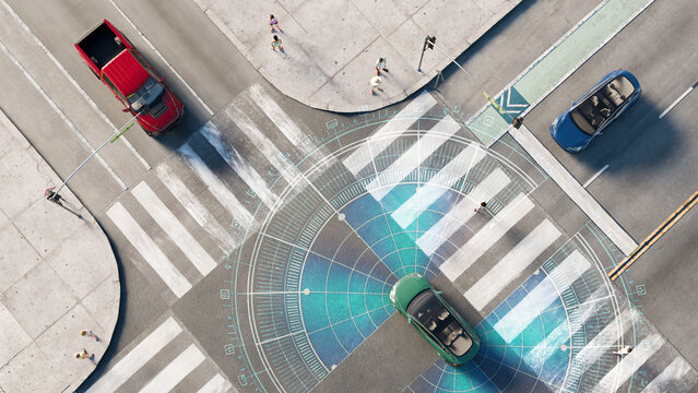 3D render of conceptual urban autonomous driving