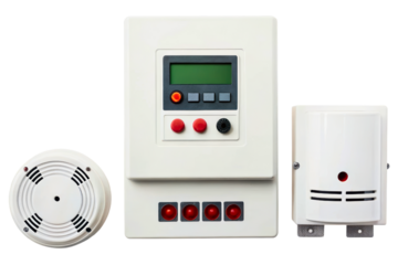 Control panel and sensors for fire alarm systems and safety isolated with transparent background