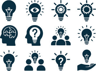 Creative Thinking  Solution Icons  Black Silhouette Light Bulb Concepts