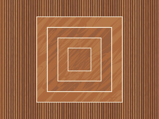 Vertical slatted wood pattern as a background with square wooden panels stacked in the middle. Beautiful, vintage, luxurious, used for wall decoration, ceiling, room divider, floor material, furniture