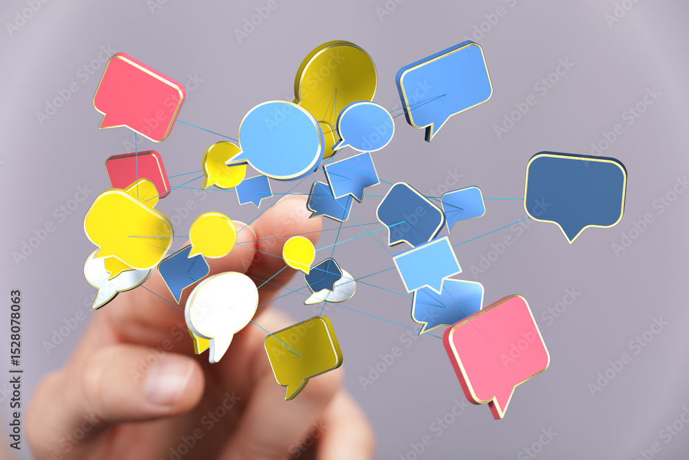 Aufkleber Abstract image of interconnected speech bubbles representing global communication and networking.