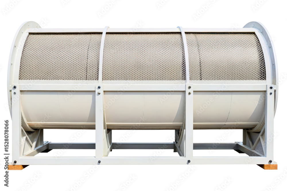 Poster efficient rotary drum filter system for industrial material separation isolated with transparent bac