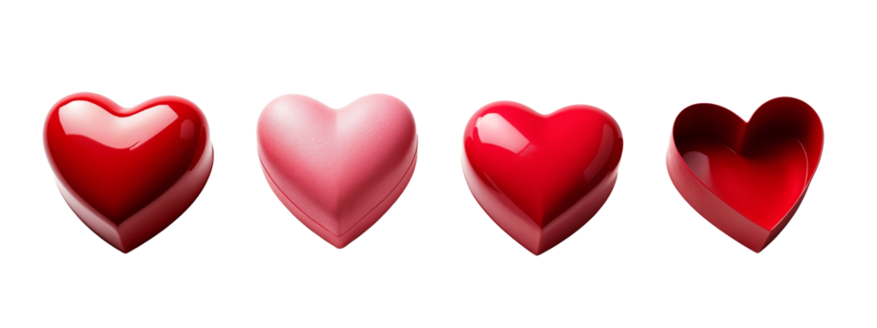 A set of four red heart shaped boxes