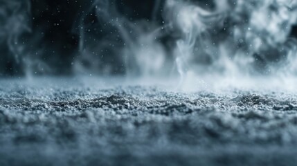 An abstract image captures a misty landscape with gentle steam rising, evoking a sense of mystery and tranquility amidst soft textures and atmospheric depth in a serene environment.