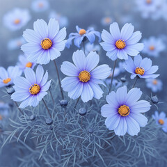 Obraz premium Serene Blue Cosmos Blooms in a Gentle Light