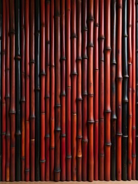 Decorative bamboo wall with rich red and black tones in modern design