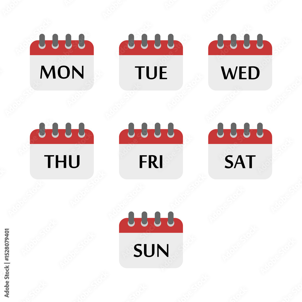 Poster calendar with week days icon set isolated on white background