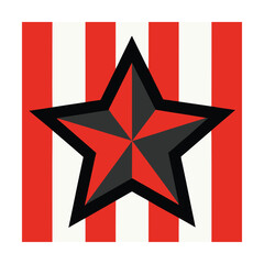 Graphic illustration featuring a red and black star against a vertical striped background