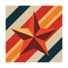 Obraz premium Geometric star design with retro stripes in warm colors for vintage graphic projects
