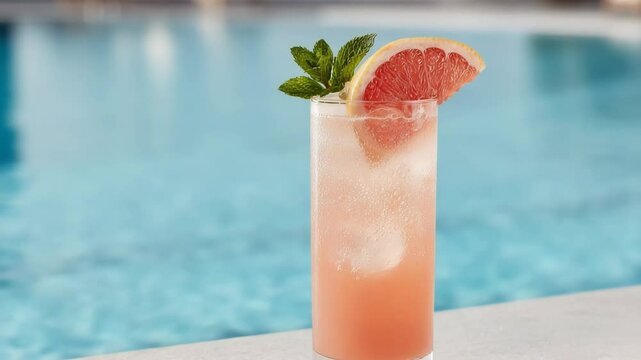 refreshing grand grapefruit cocktail served elegantly by poolside with clean light background