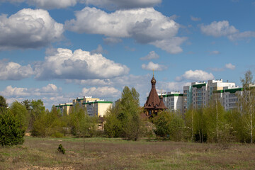 A small town under a bright blue sky, a beautiful city