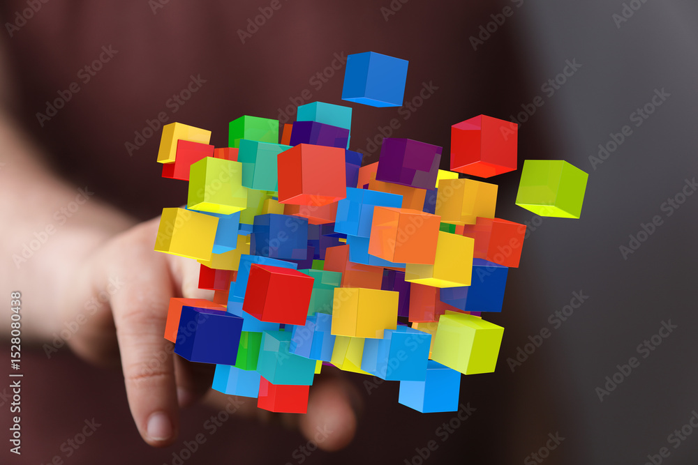 Poster abstract image of colorful cubes representing innovation, creativity, and technology.