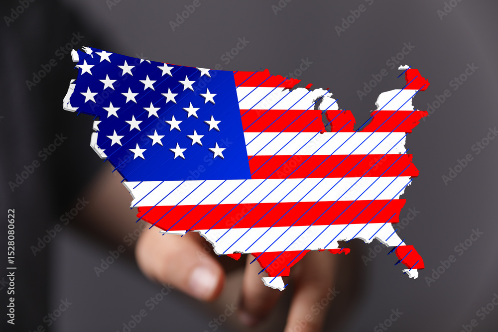 Poster High-quality image of a 3D US map designed with the American flag. Perfect for patriotic projects.