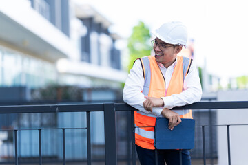 The project owner is inspecting the construction of a new house, and the engineer or architect or...