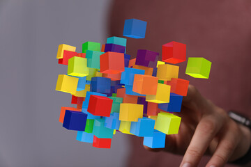 Abstract image of colorful cubes representing innovation, technology, and data.