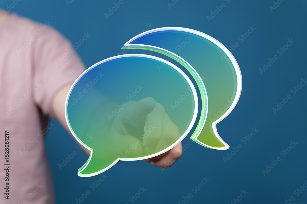 Aufkleber abstract image of a hand interacting with digital speech bubbles, symbolizing communication, convers