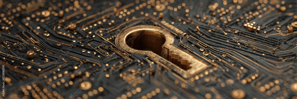 Aufkleber Encrypted Password Vault Being Accessed by Robotic Arm in High-Tech Setting With Intricate Circuit Patterns