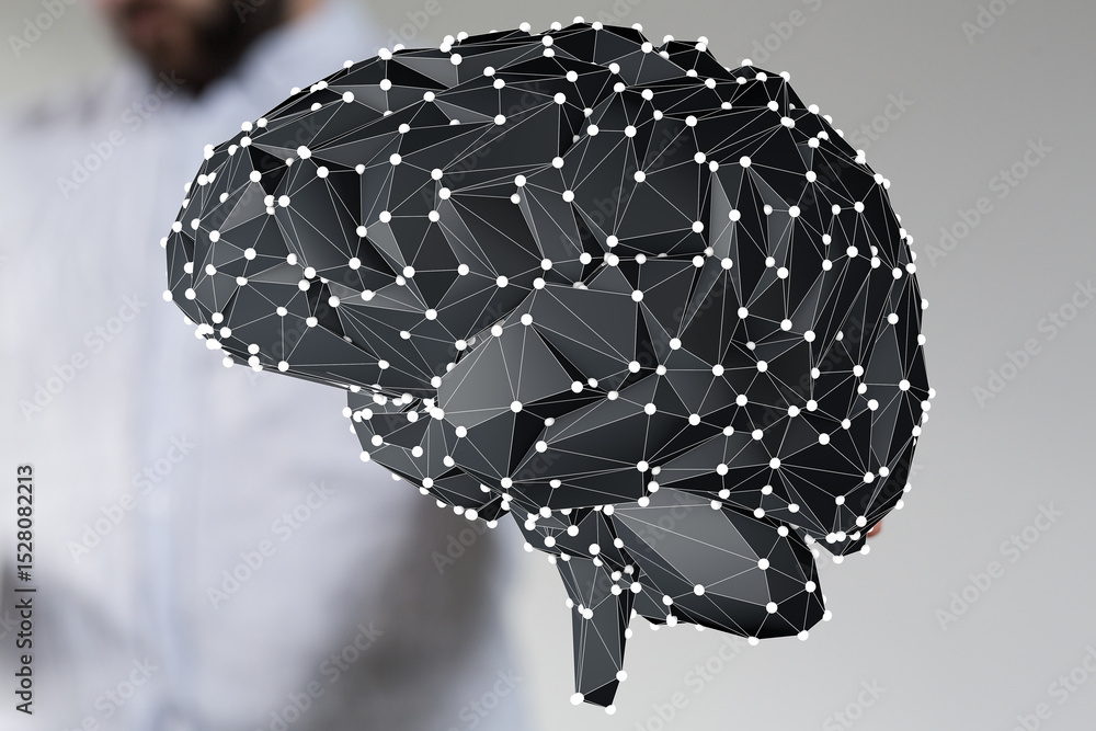 Aufkleber 3d rendering of a brain as a network. perfect for ai, neuroscience, and technology concepts.