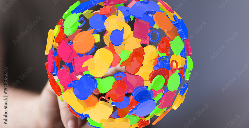 Poster Abstract image of colorful speech bubbles forming a sphere, representing global communication and connection.