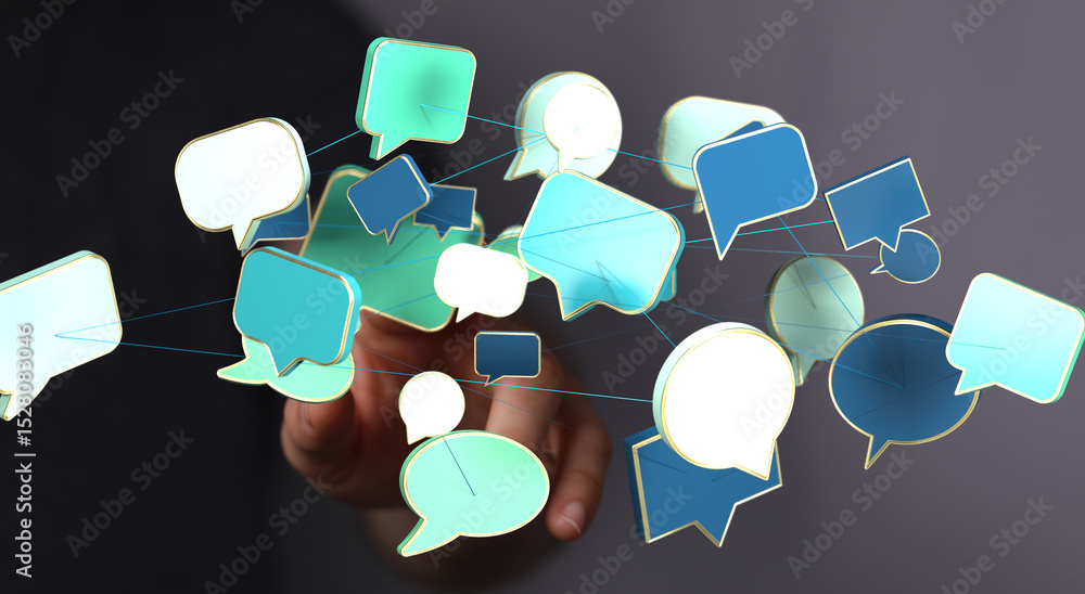 Poster Abstract image of interconnected speech bubbles, symbolizing global communication and networking.