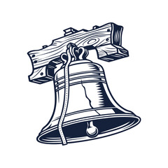 Liberty Bell silhouette vector illustration, American freedom symbol outline, Philadelphia historic landmark, patriotic clipart