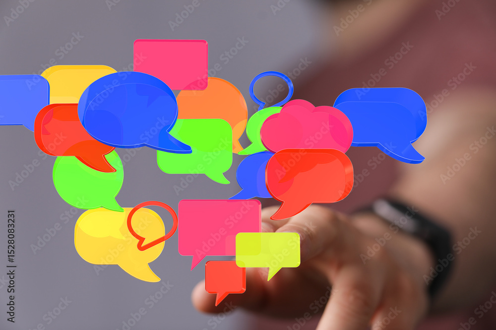 Poster Abstract image of colorful speech bubbles,ideal for communication, social media, or networking concepts.