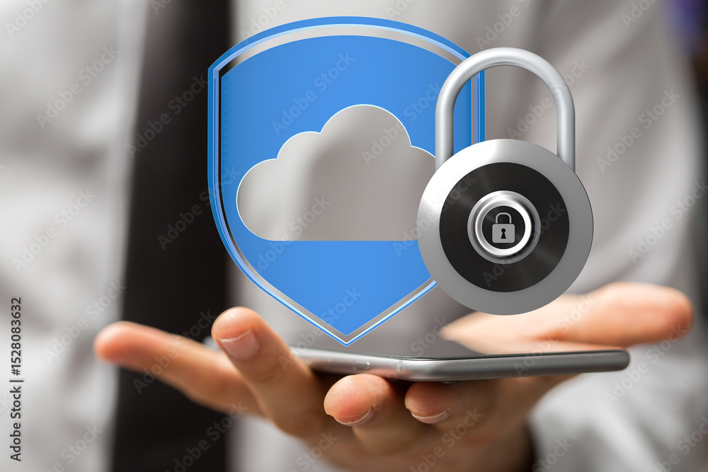 Poster Protecting your cloud data with robust security measures.  Ensuring privacy and peace of mind.