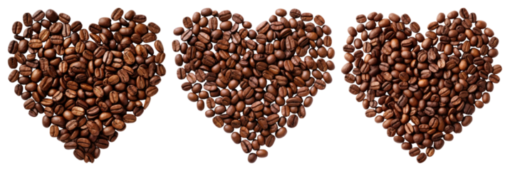 PNG Coffee beans shaped as hearts, element set on transparent background