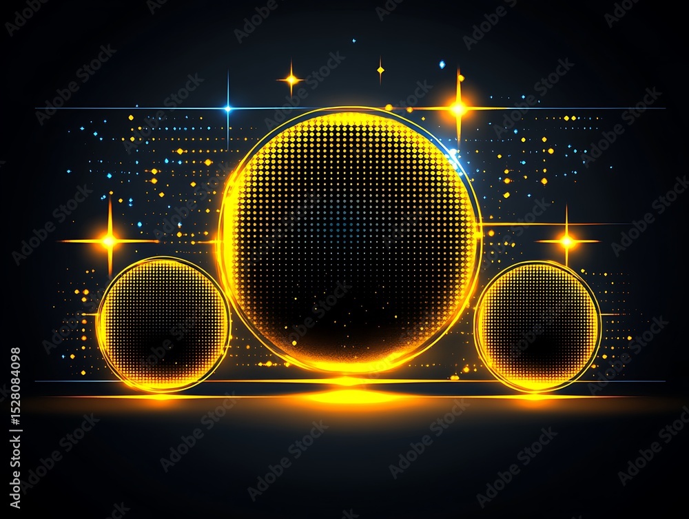 Aufkleber dynamic glowing circles with sparkle effects on dark backdrop design
