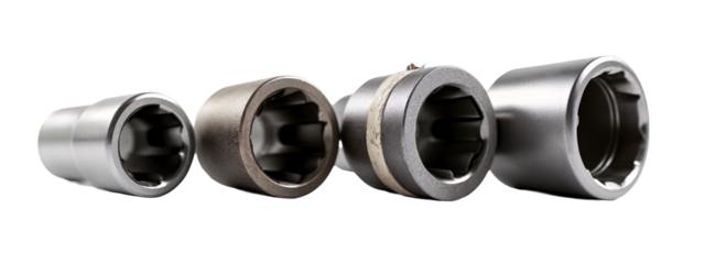 A set of four stainless steel sockets