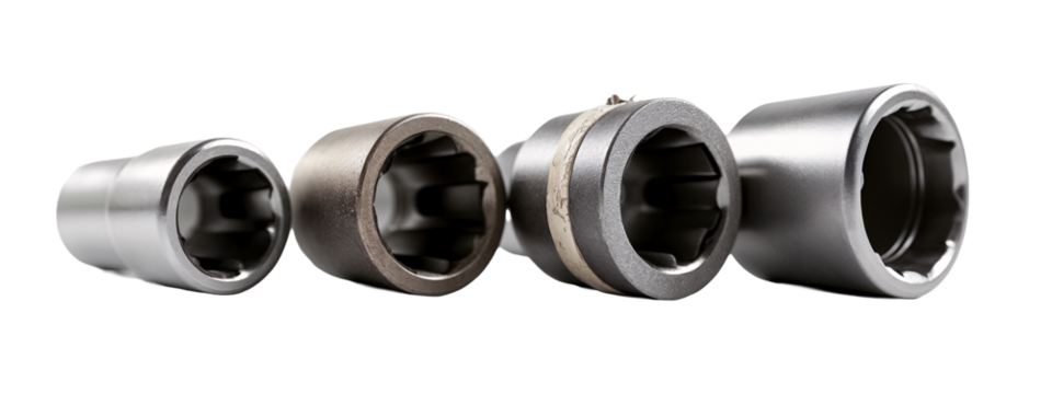 A set of four stainless steel sockets