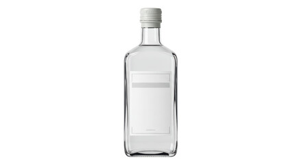 Isolated Clear Glass Bottle with White Label