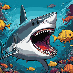 comic book style vector shark illustration