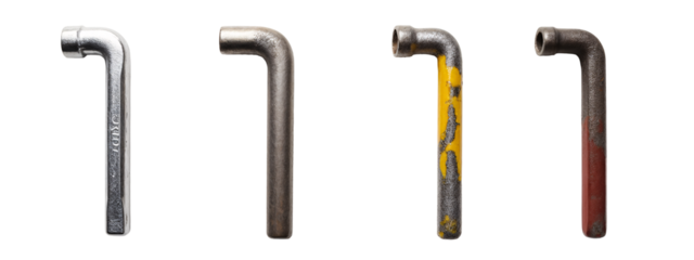 A set of four different types of wrenches
