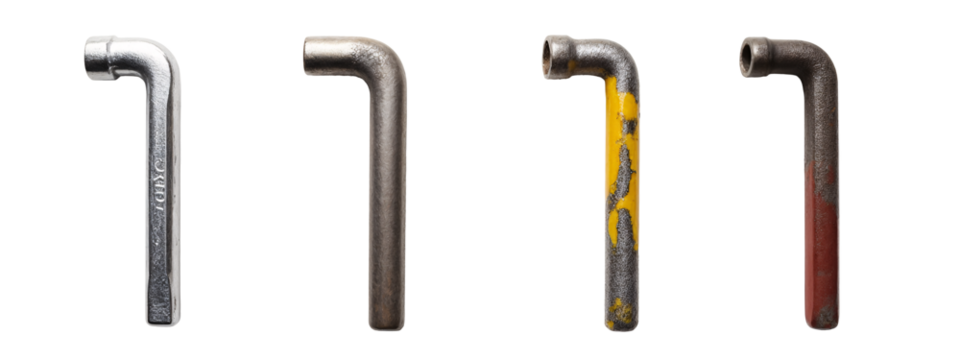 A set of four different types of wrenches