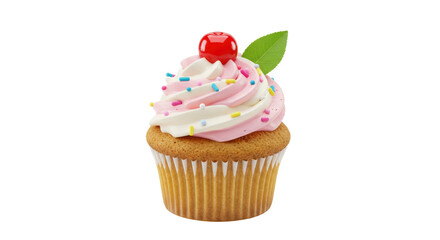 Isolated Pink Cupcake with Cherry Topping and Sprinkles