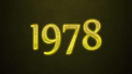 Neon glowing yellow number of 1978 on dark background.