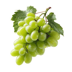 Fresh green grapes with leaves on a black background