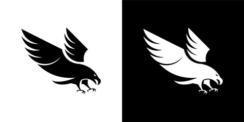 Hawk black silhouette on white background. Logo for your design. Vector illustration.