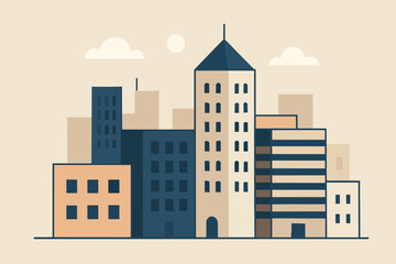 Flat Style Detailed Cityscape Skyline Urban Landscape Architecture Illustration