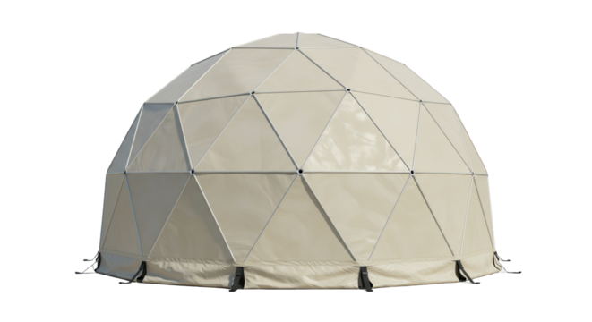 Isolated Geodesic Dome Tent with Beige Canvas