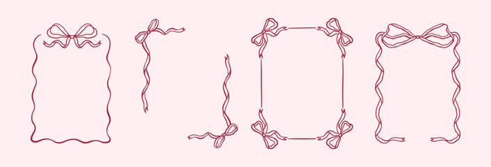 Bow wavy edge shapes frame box vector illustration isolated on white. Squiggle curve doodle sketch.