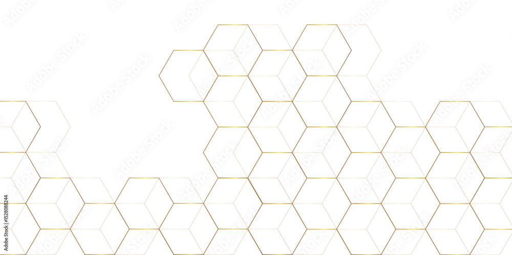 Poster abstract golden hexagon graphic ornament. arabian stylish seamless pattern on white background. crea