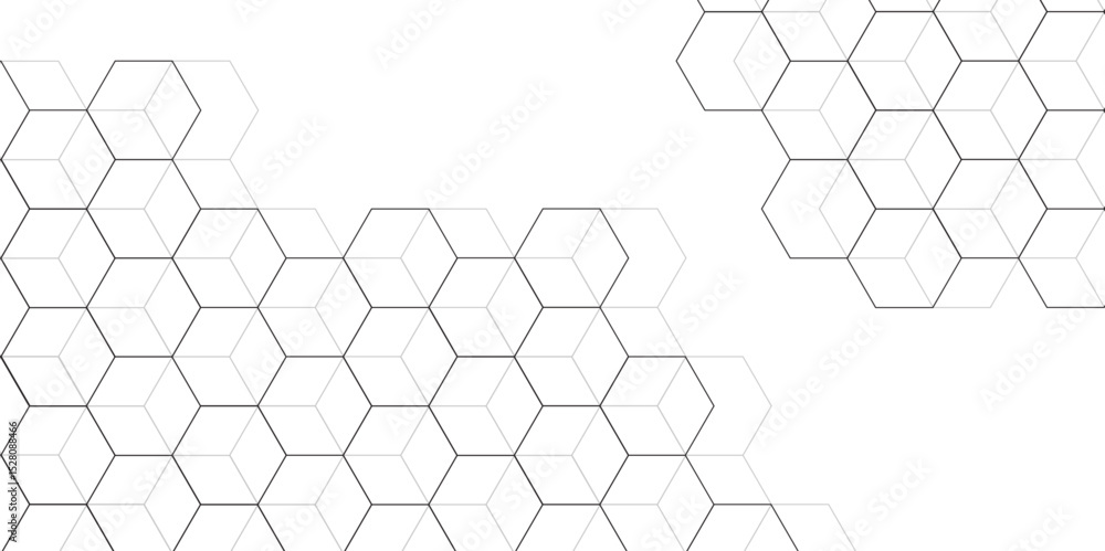 Poster Modern simple style seamless pattern with hexagonal graphic design. Geometric art deco texture mosaic white background. abstract molecular structures in technology, wallpaper background, vector.	