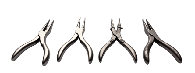 A set of four metal pliers