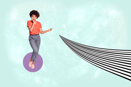 Fototapeta Collage of stylish person with hypnotic swirl and geometric pattern black white waves background in modern pop style