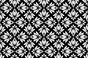 Flower geometric pattern. Seamless vector background. White and black ornament. Ornament for fabric, wallpaper, packaging. Decorative print.