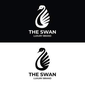 Swan logo for elegant luxury brand in classic black and white style