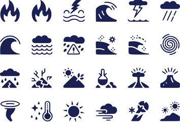 Natural Disaster  Hazard Icons  Vector Silhouette of Catastrophes