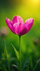 Fototapeta premium Close-up of a vibrant, dew-kissed wildflower blooming in a lush green meadow, bathed in soft sunlight A perfect representation of untamed, natural beauty , aesthetic, botany